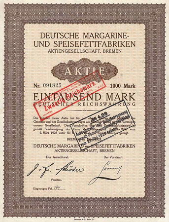 Deutsche Margarine- und Speisefett-Fabriken AG (später 20 RM)