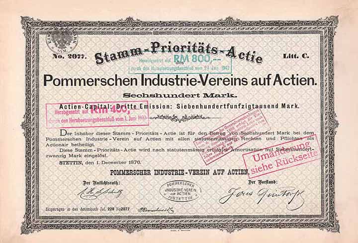 Pommerscher Industrie-Verein auf Actien (OU Joh. Heinr. Quistorp)