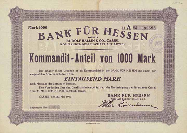 Bank für Hessen vormals Rudolf Ballin & Co. KGaA