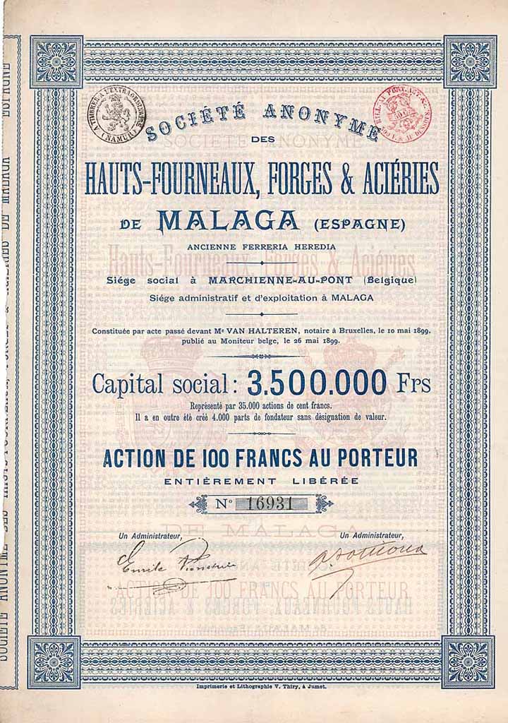 S.A. des Hauts-Fourneaux, Forges & Aciéries de Malaga (Espagne)