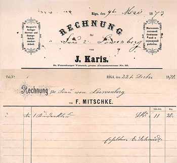 Zwei lettländische Firmenrechnungen 1870-1873