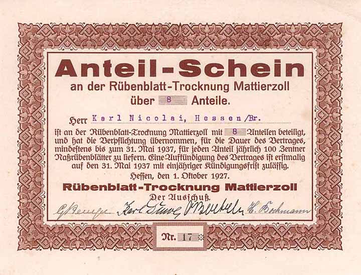 Rübenblatt-Trocknung Mattierzoll