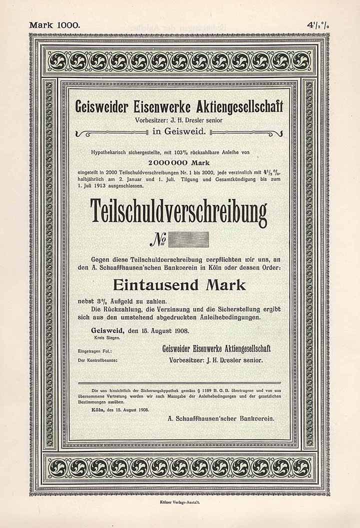 Geisweider Eisenwerke AG, Vorbesitzer J. H. Dresler sen.