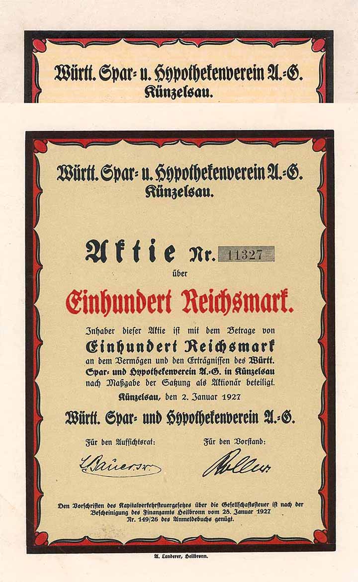 Württ. Spar- und Hypothekenverein AG (Konvolut 32 Stücke 1924/1927)