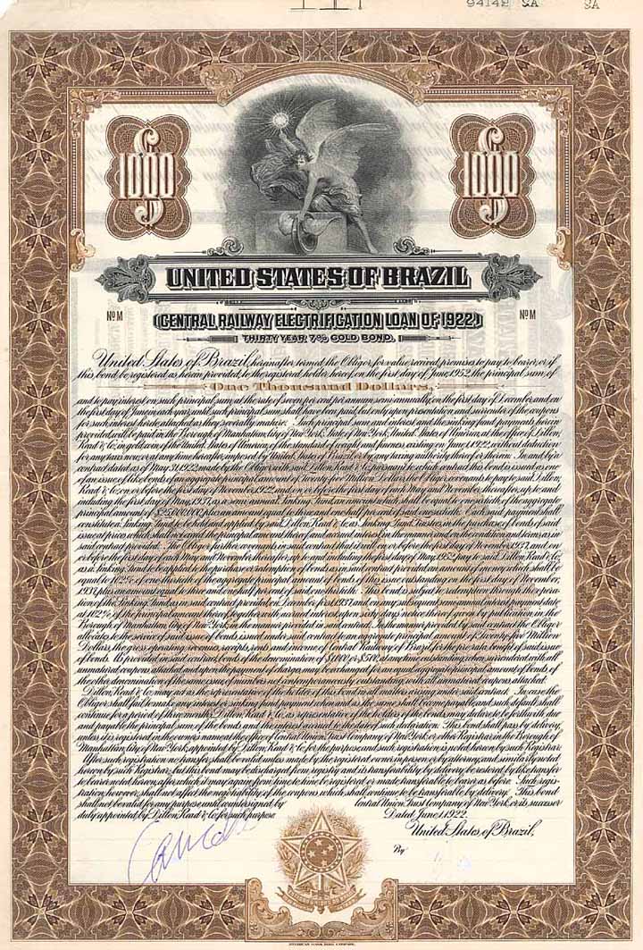 United States of Brazil Central Railway Electrification Loan of 1922