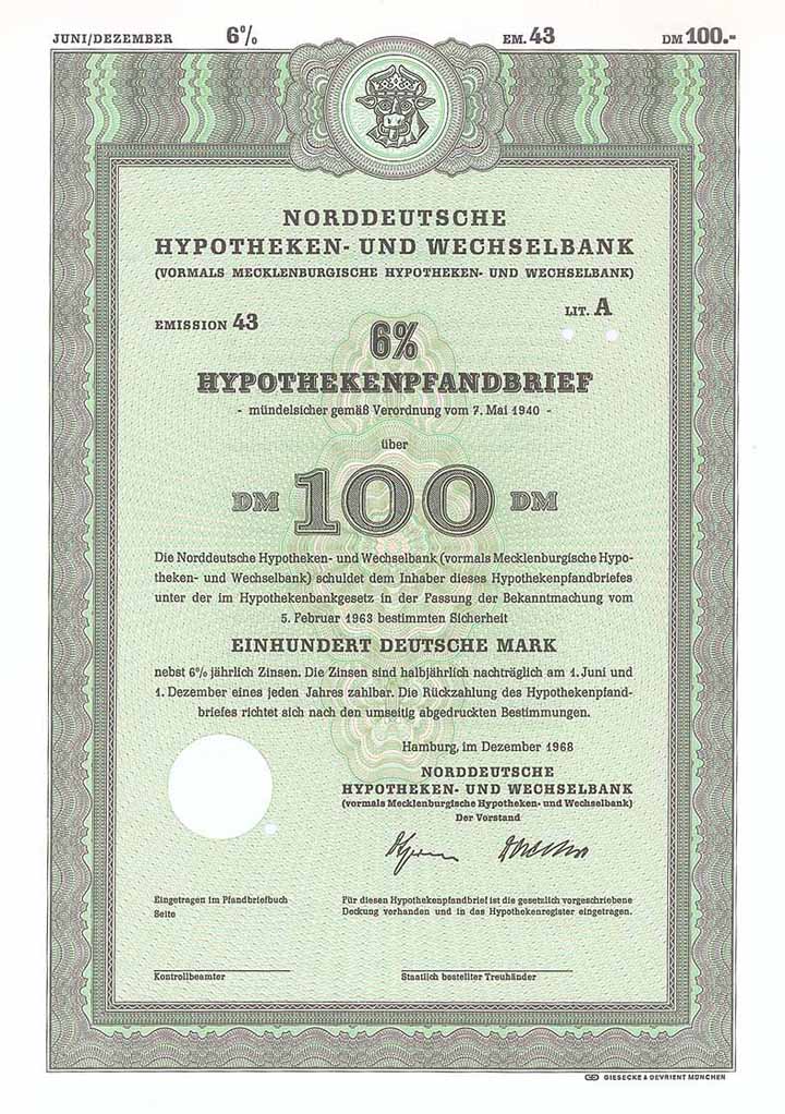 Norddeutsche Hypotheken- und Wechselbank (vormals Mecklenburgische Hypotheken- und Wechselbank)