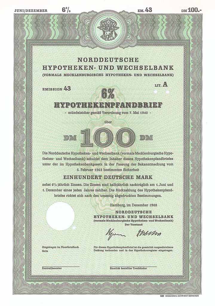 Norddeutsche Hypotheken- und Wechselbank (vormals Mecklenburgische Hypotheken- und Wechselbank)