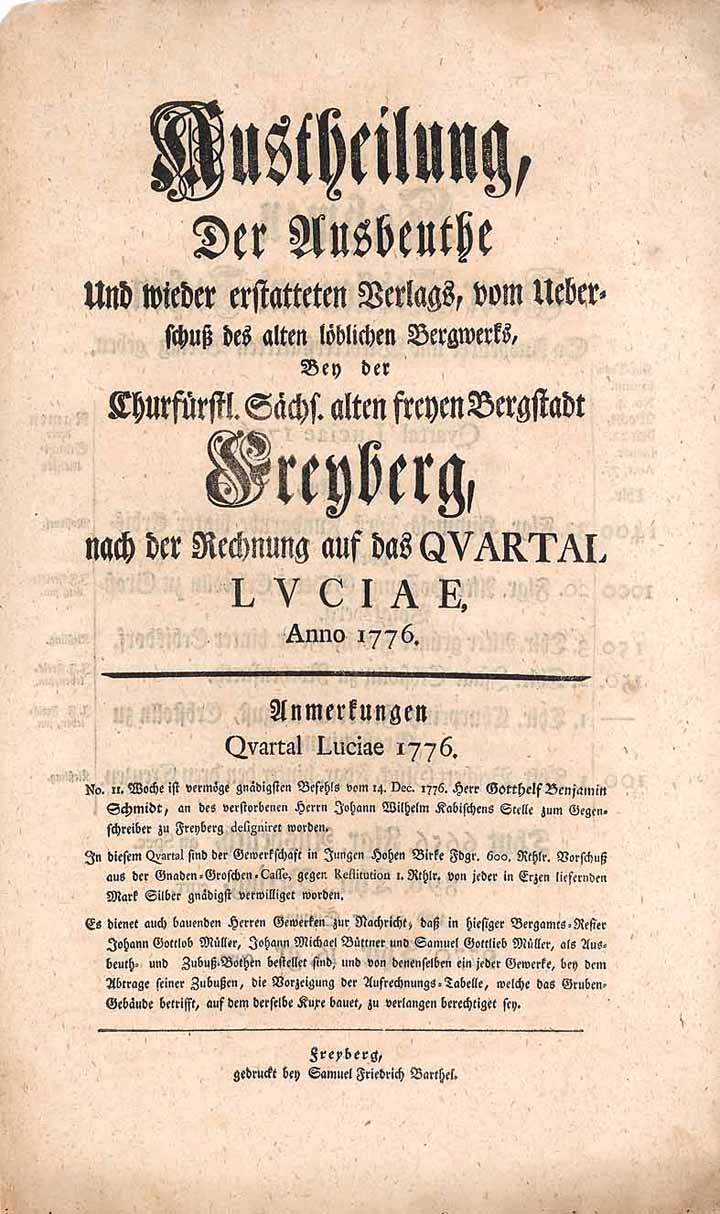 Churfürstl. Sächs. alte freye Bergstadt Freyberg