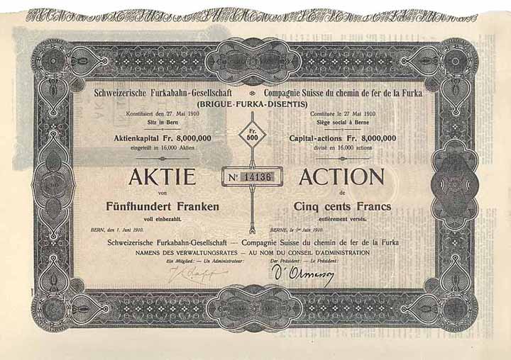 Schweizerische Furkabahn-Gesellschaft (Brigue-Furka-Disentis) / Cie. Suisse du chemin de fer de la Furka