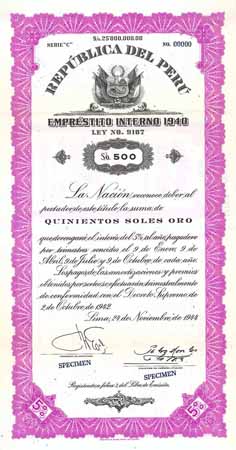 República del Perú - Empréstito interno 1940