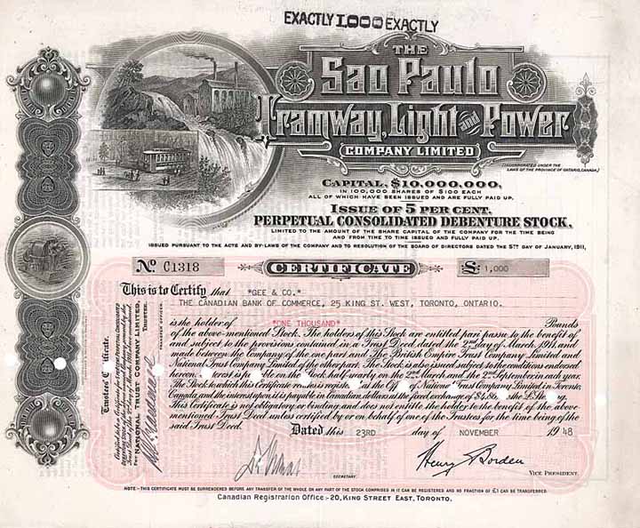 Sao Paulo Tramway, Light and Power Company Ltd. 5 % Perpetual Cons. Debenture Stock