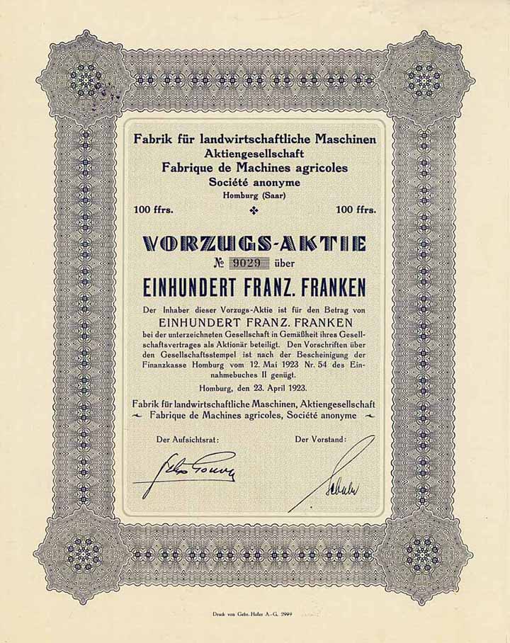 Fabrik für landwirtschaftliche Maschinen AG