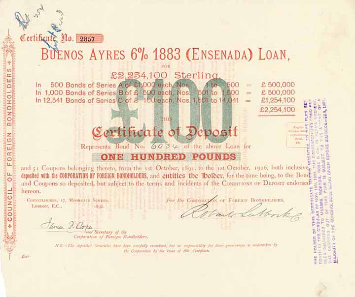 Buenos Ayres 6 % 1883 (Ensenada) Loan