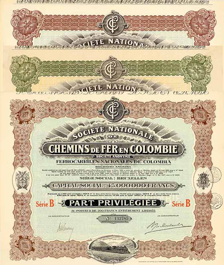 Soc. Nationale de C.d.F. en Colombie S.A. (3 Stücke)