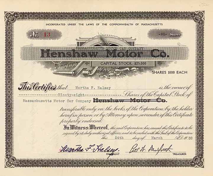 Massachusetts Motor Car Co. (ehemals Henshaw Motor Co.)