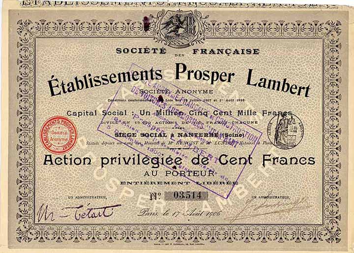 Soc. Francaise des Établissements Prosper Lambert