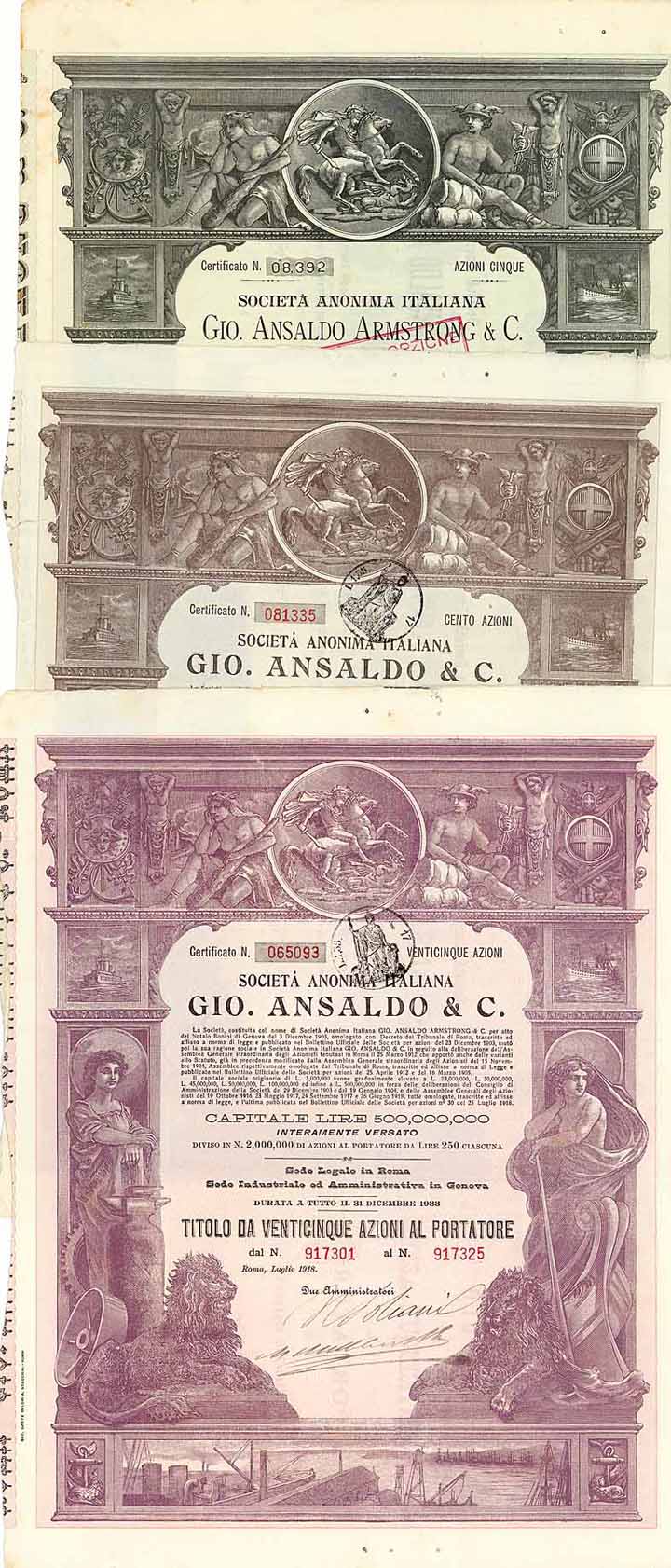S.A. Italiana Gio. Ansaldo & C. (3 Stücke)