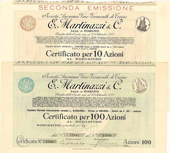 S.A. Vino-Vermouth di Torino E. Martinazzi & C. (2 Stücke)