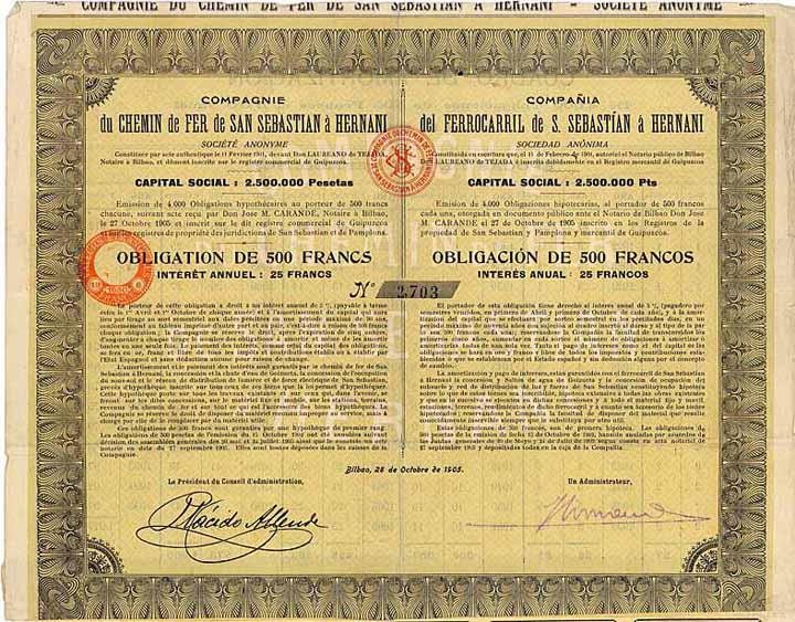 Cia. del Ferrocarril de S. Sebastían á Hernani S.A.