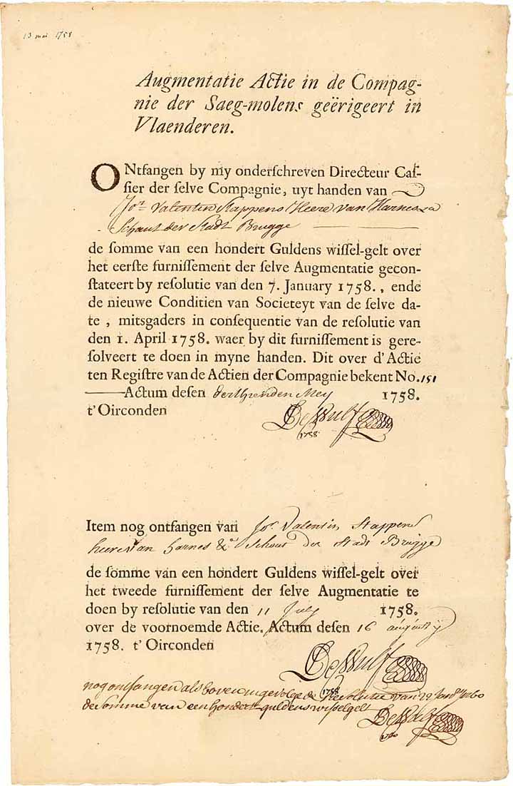 Compagnie der Saeg-molens geerigeert in Vlaenderen