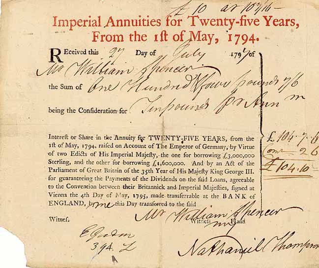 Imperial Annuities for 25 Years, from the 1st of May, 1794