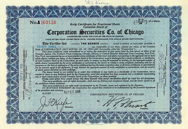 Corporation Securities Co. of Chicago