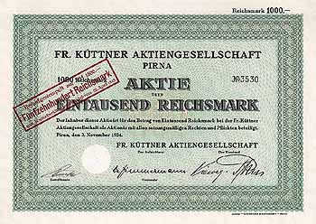 Fr. Küttner AG (umgestempelt auf 1.500 RM)