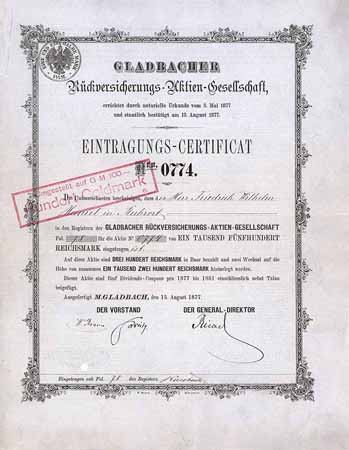 Gladbacher Rückversicherungs-AG (blaugraues Papier, ohne Stempel)