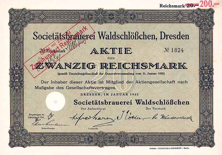 Societätsbrauerei Waldschlößchen (gültig mit 200 RM)