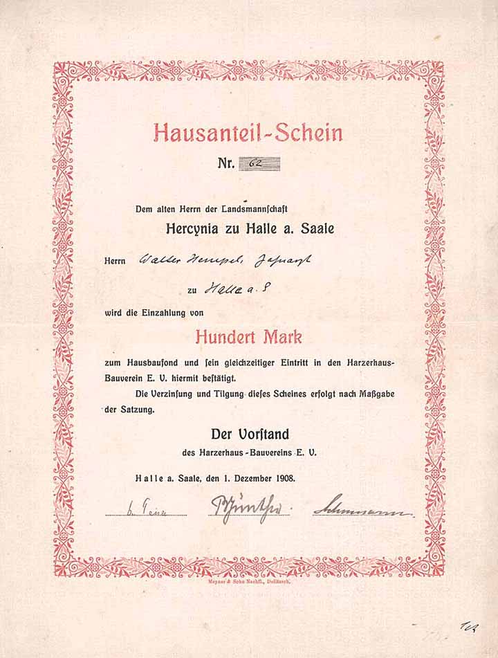 Harzerhaus-Bauverein e.V., Hercynia zu Halle