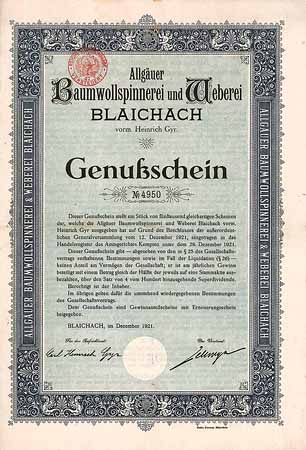 Allgäuer Baumwollspinnerei und Weberei Blaichach vorm. Heinrich Gyr