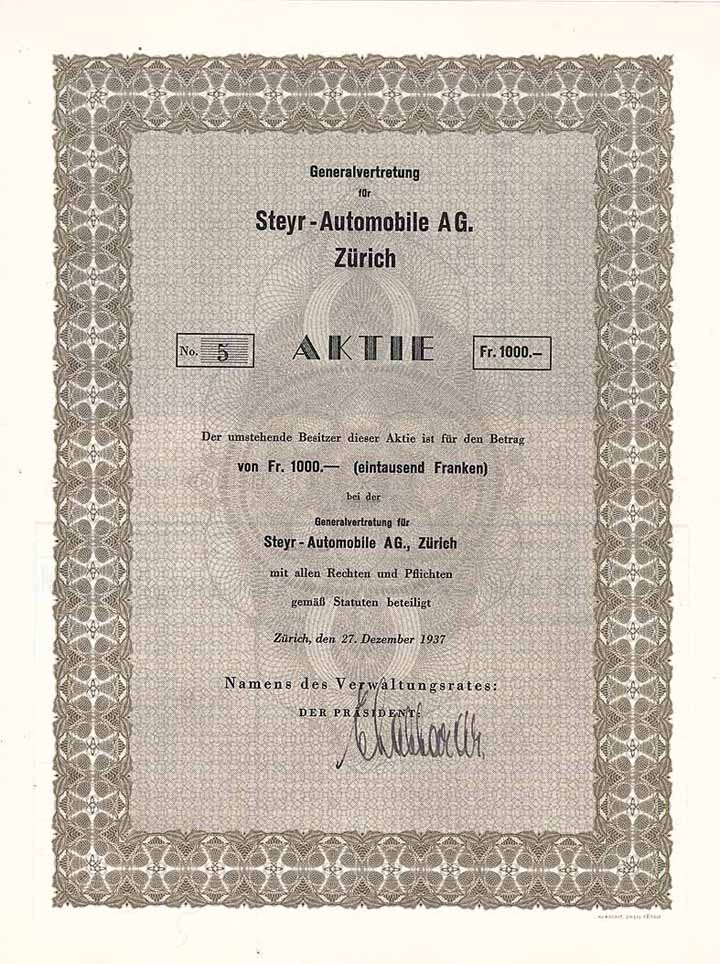 Generalvertretung für Steyr-Automobile AG