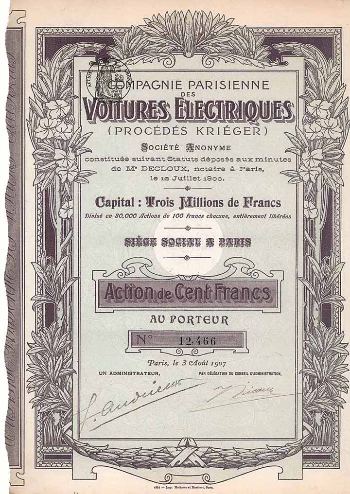 Cie. Parisienne des Voitures Électriques (Procédés Kriéger)