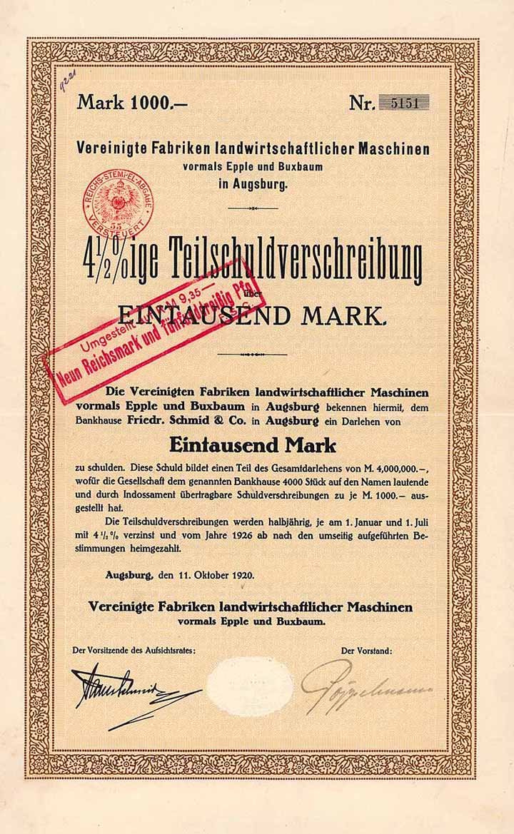 Vereinigte Fabriken landwirtschaftlicher Maschinen vorm. Epple und Buxbaum