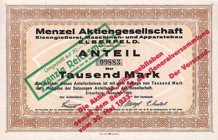 Menzel AG Eisengießerei, Maschinen- und Apparatebau