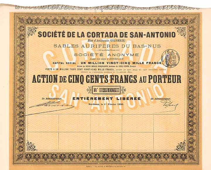 Société de la Cortada de San Antonio Sables Aurifères du Bas-Nus S.A.