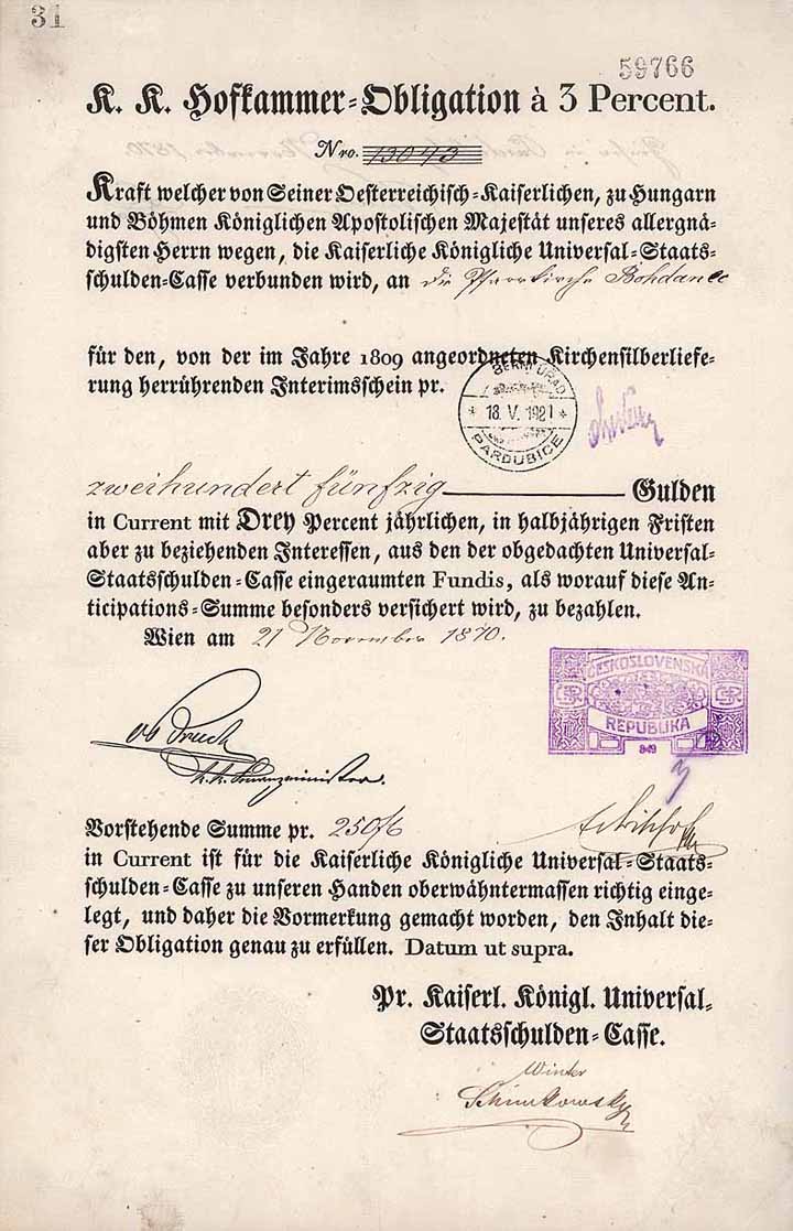 Pr. Kaiserl. Koenigl. Universal-Staatsschuldenkasse=Casse