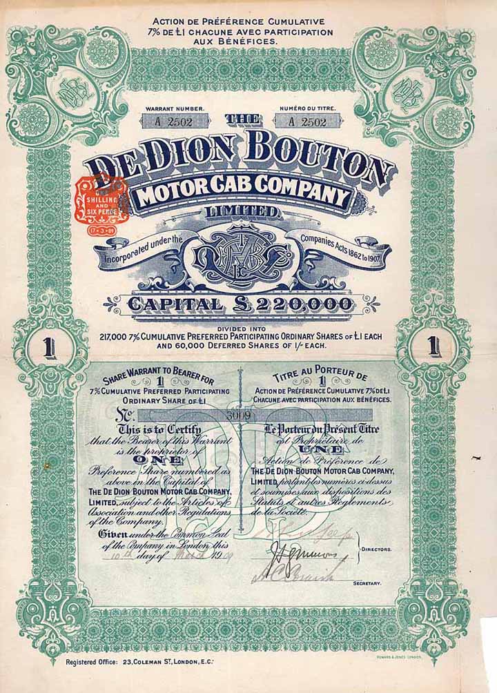 De Dion Bouton Motor Cab Co.