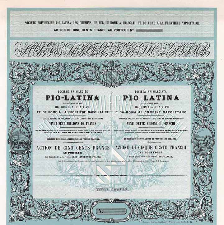 Soc. priv. Pio-Latina de Chemins de Fer de Rome a Frascati et de Rome a la Frontière Napolitaine