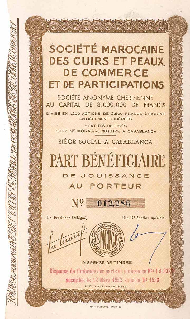 Soc. Marocaine des Cuirs et Peaux, de Commerce et de Participations S.A. Chérifienne