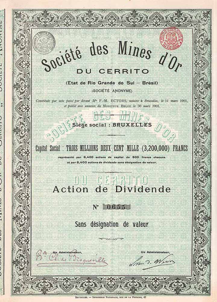 Soc. des Mines d’Or du Cerrito (Etat de Rio Grande do Sul-Brésil) S.A.