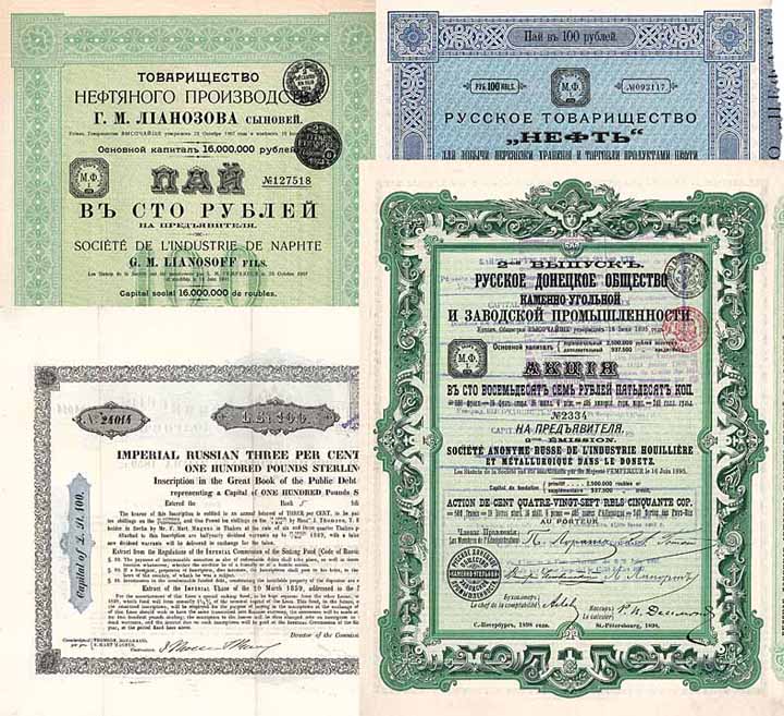 Russische Wertpapiere (Lot 30 Stücke 1896-1919)