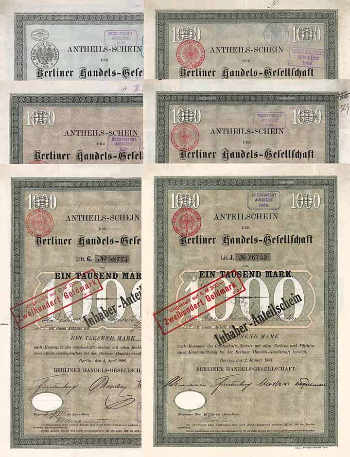 Berliner Handels-Gesellschaft (6x Carl Fürstenberg-Autographen 1879-1904)