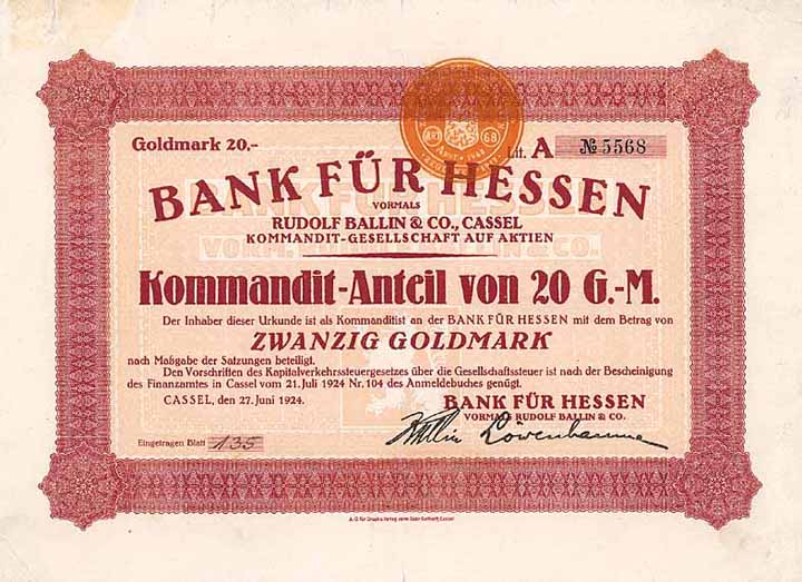 Bank für Hessen vormals Rudolf Ballin & Co. KGaA