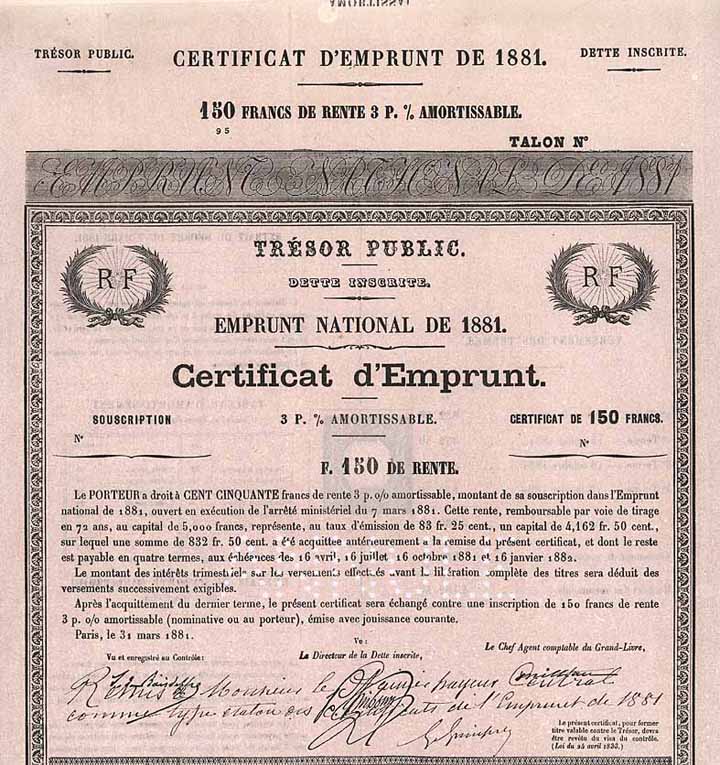 Frankreich Emprunt National de 1881