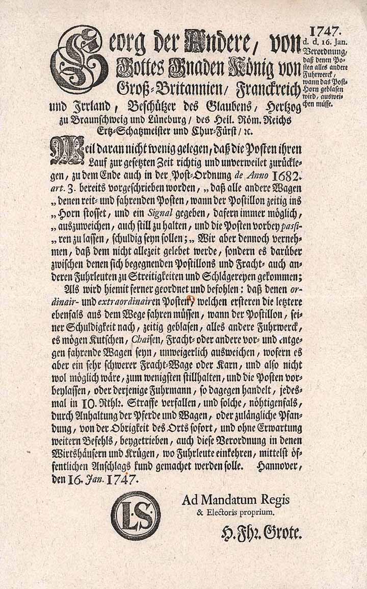 Georg der Andere, König von Groß-Britannien, FRankreich und Irrland, Herzog zu Braunschweig und Lüneburg