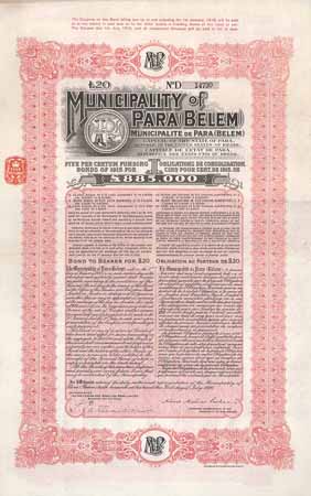 Municipality of Pará (Belem) 5 % Funding Bonds of 1915