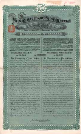 Municipality of Pará (Belem) 5 % Gold Loan of 1905