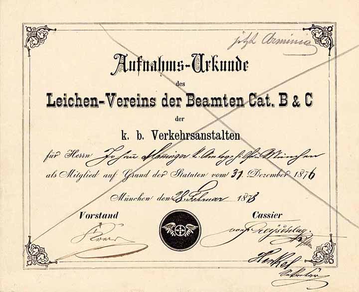 Leichen-Verein der Beamten Cat. B & C der k.b. Verkehrsanstalten