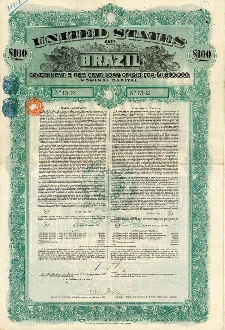 United States of Brazil 5 % Government Loan of 1913